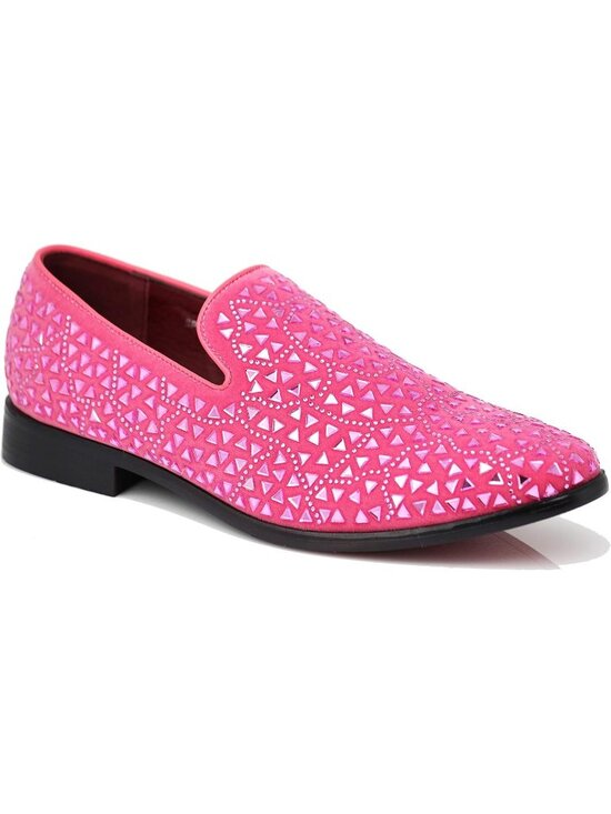 Enzo Romeo Men\'s Pink Rubber Sole Rhinestone Sparkling Suede Loafer Prom Shoes main image 6